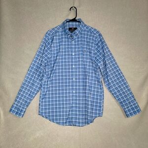 Vineyard Vines Mens Blue And White Plaid Button Down Whale Shirt Size Medium